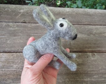 Gray Rabbit, Felted Hare, Handmade Bunny