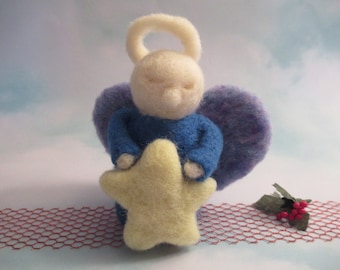 Needle Felted Angel with Star, Handmade Wool Gift