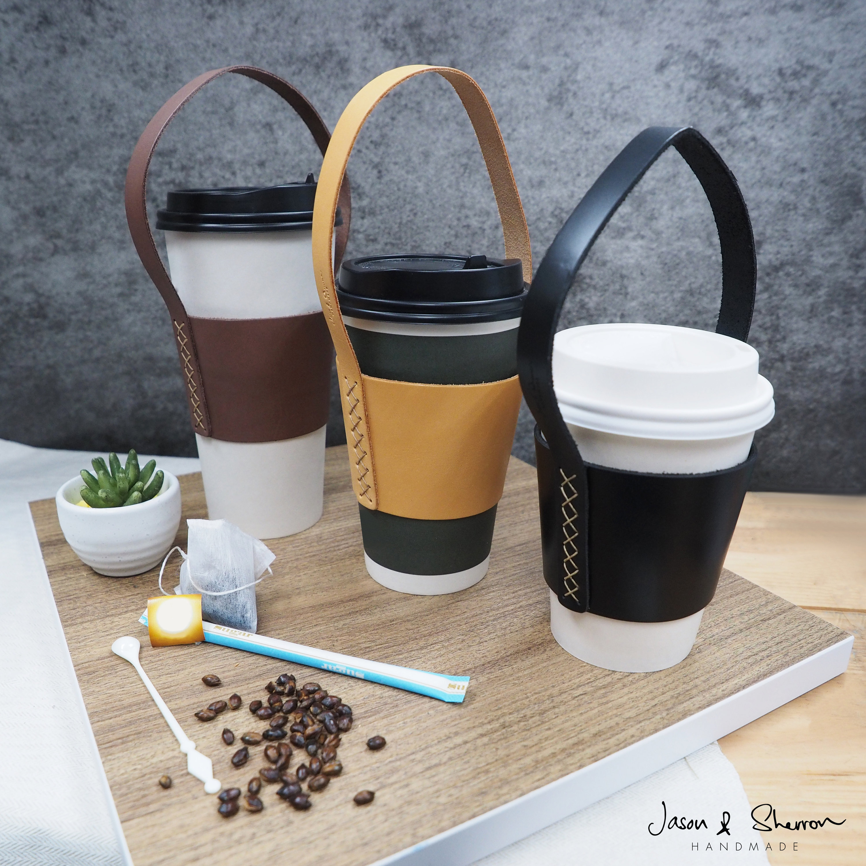 Premium Leather Calf Takeaway Cup Holder/sleeve, Reuasble Coffee