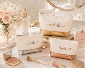 Personalized Cosmetic Bag, Metallic Bottom, Bridesmaid Gift