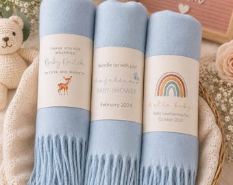 Pashmina Baby Shower Favors: Soft Vegan Viscose Scarves, Custom Tags