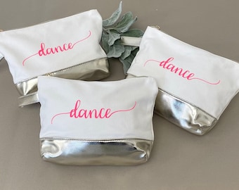 Small PERSONALIZED POUCH BAG, Custom Cosmetic Bag, Personalized Text Print Durable Metallic Bottom Bridesmaid Script Cosmetic Zipper bags