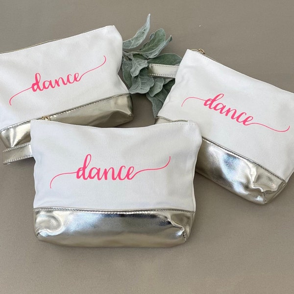 PERSONALIZED POUCH BAG, Custom Cosmetic Bag, Personalized Text Print Durable Metallic Bottom Bridesmaid Script Cosmetic Zipper Bag