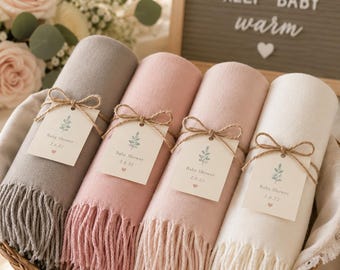 Pashmina Baby Shower Favors: Soft Vegan Viscose Scarves, Custom Tags