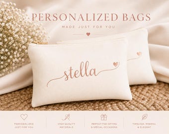 Personalized Script Makeup Bag: Custom Cosmetic Zipper Pouch