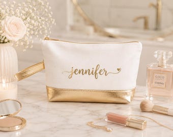 Personalized Cosmetic Bag, Metallic Bottom, Bridesmaid Gift