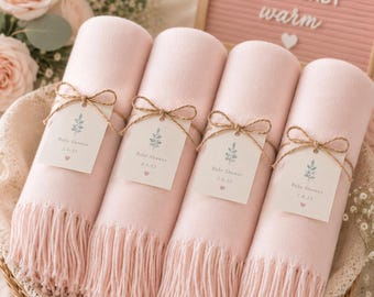 Pashmina Baby Shower Favors: Soft Vegan Viscose Scarves, Custom Tags