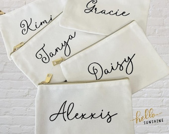 CUSTOM MAKEUP BAG, 1 Makeup bag, Cosmetic Bag, Retro Style Customized Text Print Bridesmaid Script Cosmetic Travel Pouches, bridesmaids gift