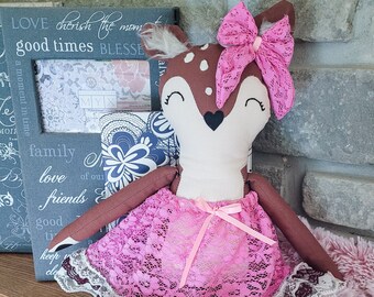 Dainty Deer Doll, Woodland Nursery Decor, Girl First Birthday, Woodland Doll Deer Toy for Baby Shower Gift, Soft Cloth Doll Baby Girl Gift