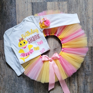 Custom Long Sleeve Birthday Shark Tutu Outfit for Baby Girl, Shark First Birthday Outfit Second Birthday Shark Theme, Shark Birthday Gift