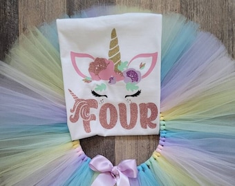 Personalized Unicorn Birthday Tutu Outfit Pastel Rainbow Unicorn 1st Birthday Girl Cake Smash Unicorn 2nd Birthday, Girl 3rd Birthday Outfit