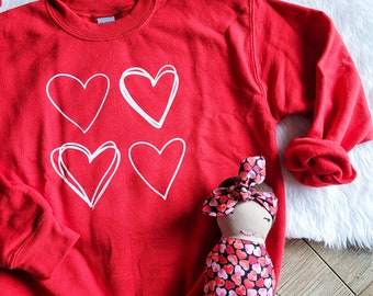 Pull coeur rouge pour enfants Saint-Valentin, col rond rouge pour enfants, sweat-shirt pour enfants, chemise coeur, sweat-shirt Saint-Valentin pour enfants