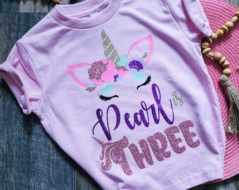 Custom Name Girl Unicorn First Birthday Shirt Unicorn 1st Birthday Girl Cake Smash Unicorn 2nd Birthday or Third Birthday Unicorn Outfit