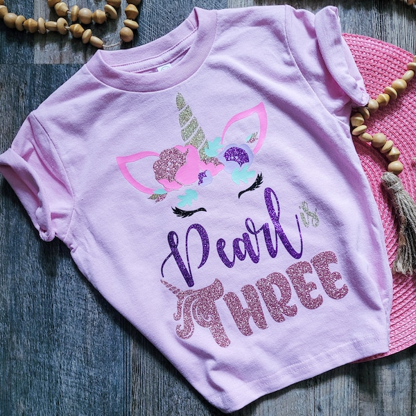 Custom Name Girl Unicorn First Birthday Shirt Unicorn 1st Birthday Girl Cake Smash Unicorn 2nd Birthday or Third Birthday Unicorn Outfit