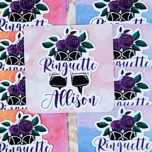 Nom personnalisé autocollant de ringuette pour bas de Noël cadeau de ringuette fille Sticker fleur Sticker patin à glace cadeau tournoi de ringuette