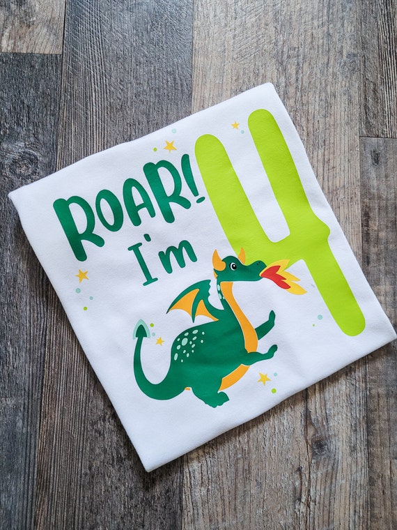 I'm Four Roar Birthday Boy Shirt Dragon Birthday TShirt Kids Personalized Birthday Gift Big Boy Shirt Cute Dragon Birthday Party Theme