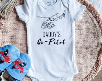 Daddy's Co-Pilot Helicopter Bodysuit Shirt Wingman Bodysuit Baby Shower Gift Idea Baby Announcement Bodysuit Unisex Helicopter Baby Gift