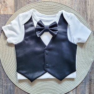 Ring Bearer Outfit Baby Boy Wedding Outfit Faux Vest Baby Formal Wear Baby Boy First Birthday Outfit Wedding Boy Vest Bow Tie Christening