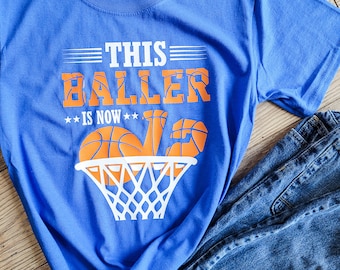Custom Basketball Kids Birthday Boy Shirt for 12th Birthday Tshirt for 8th Birthday Shirt for 10 Years Old, This Baller is Basketball Shirt