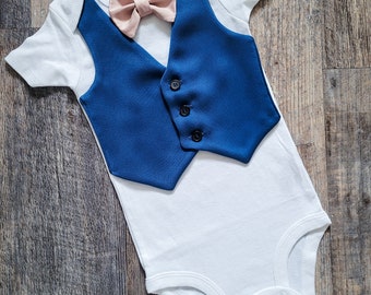 Baby Boy Vest Bow Tie Bodysuit Wedding Baby Boy Outfit Faux Vest Baby Formal Wear Baby Boy First Birthday Outfit Wedding Boy Vest