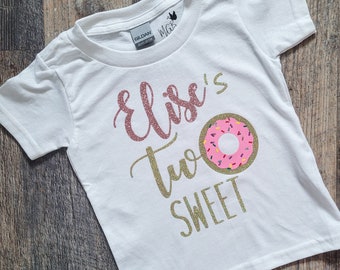 Personalized Two Sweet Birthday Shirt Donut Theme Second Birthday Tshirt with Name Two Sweet Donut 2nd Birthday Photoshoot Birthday Outfit