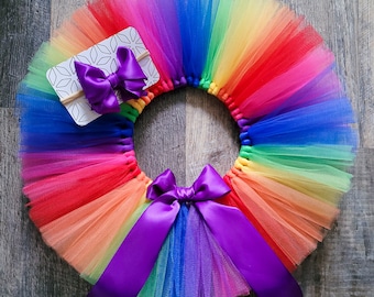 Jupe tutu arc-en-ciel bébé fille premier tutu arc-en-ciel tenue de bébé pour premier anniversaire cadeau de douche pour 1er anniversaire arc-en-ciel photoshoot accessoire