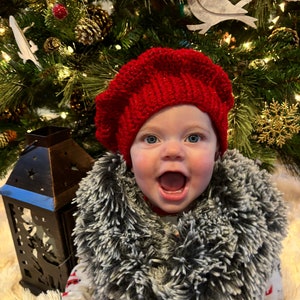Baby’s Christmas Hat, Crochet Beret, Sparkly Hat, Red Baby Hat, Red Beret, Children’s Christmas Hat