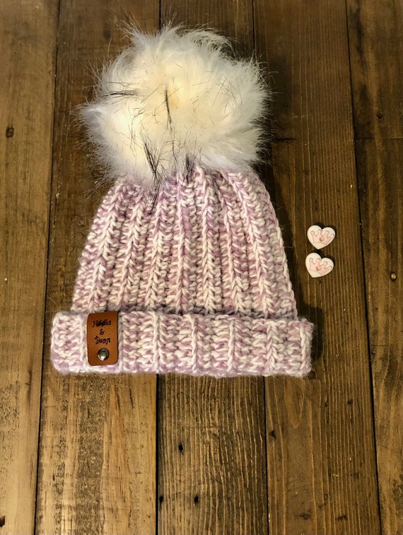 Baby Hat, Children's Hat, Big Pompom, Crochet Hat, White and