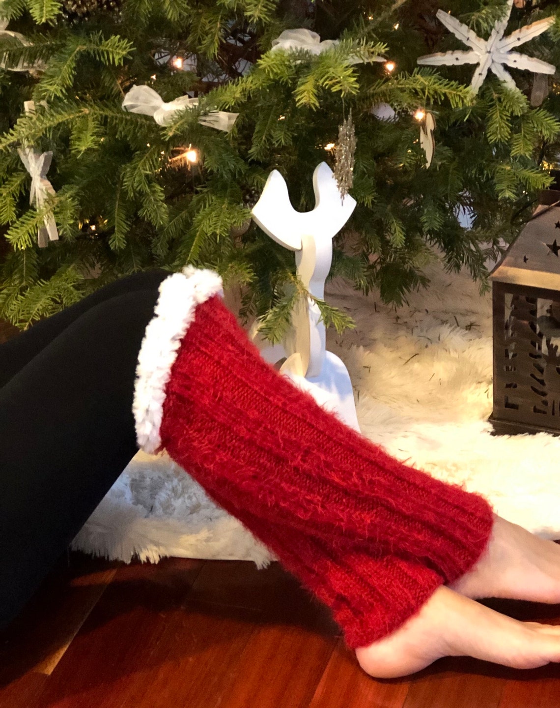 Knitted Leg Warmers Christmas Leg Warmers Red Fluffy Leg Etsy