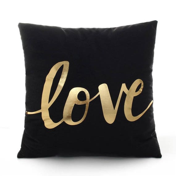 Love Print Pillow Cover Gold Foil Pillow Cover Gold Pillow Etsy