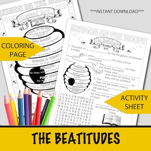 Beatitudes Coloring Page, Beatitudes Activity Sheet, Sermon on the Mount, VBS Activity INSTANT DOWNLOAD