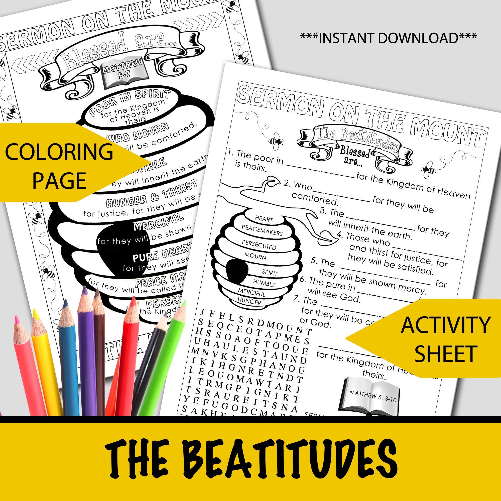 Beatitudes Coloring & Activity Page: Sermon on the Mount (PDF Download)