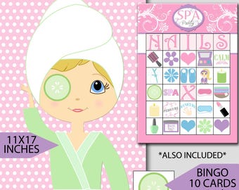 Pin the Cucumber on the Girl, Spa Bingo, Spa Birthday Party Games INSTANT DOWNLOAD
