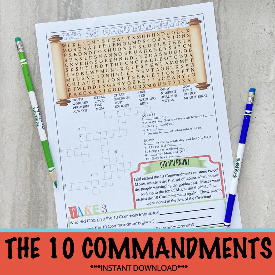 Ten Commandments Activity Sheet: Bible Study for Kids, Vacation Bible ...