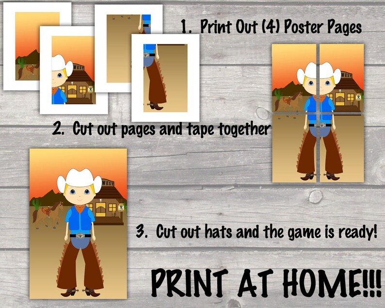 Cowboy Bingo Pin the Hat on the Cowboy Cowboy Games Cowboy Etsy