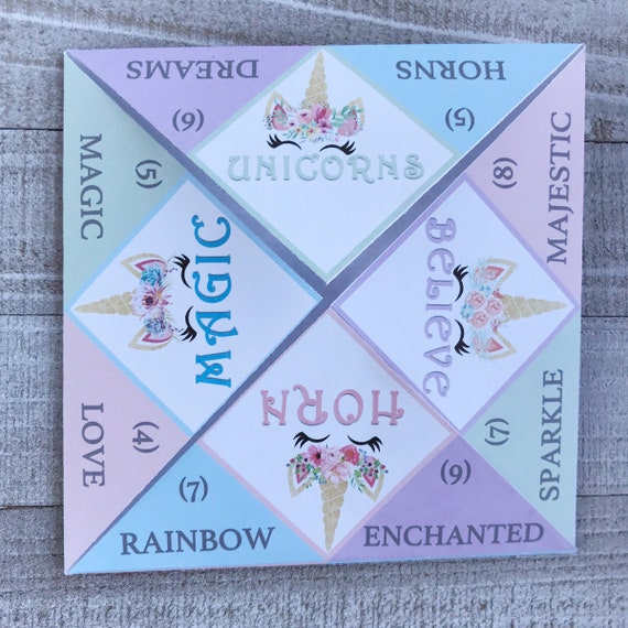 unicorn cootie catcher unicorn games instant download etsy