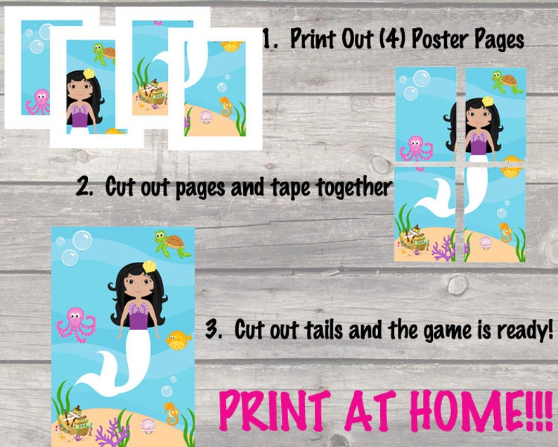 Pin the Tail on the Mermaid Mermaid Games Mermaid Birthday - Etsy