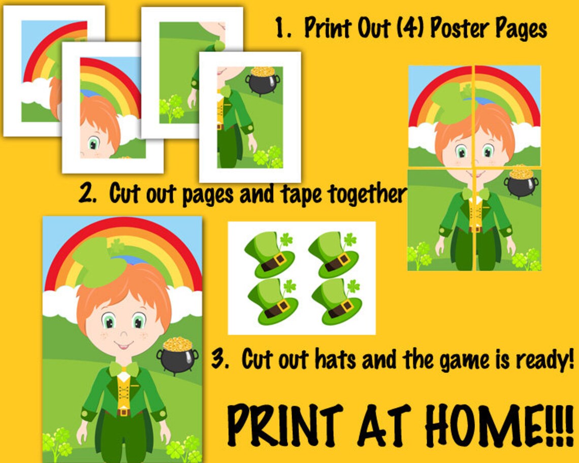 Pin the Hat on the Leprechaun St Patrick's Day Games Etsy
