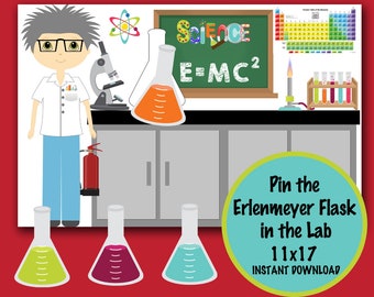 Pin the Erlenmeyer Flask in the Lab, Science Games, Science Birthday, Science Party Games INSTANT DOWNLOAD