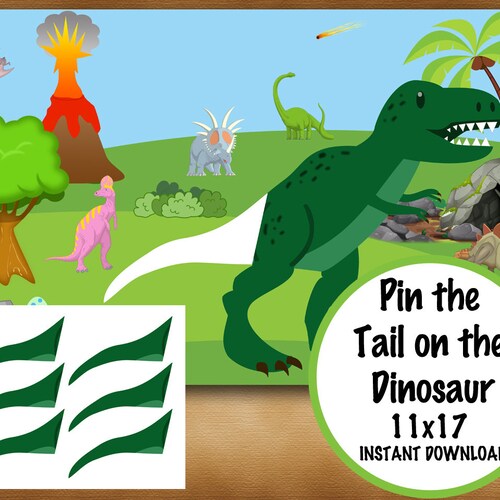 Pin the Tail on the Dinosaur Dinosaur Games Dinosaur - Etsy