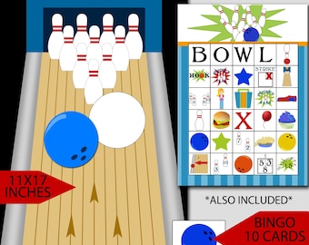 Pin The Bowling Ball On The Pins: Bowling Bingo, Bowling Party Games (Instant Download)
