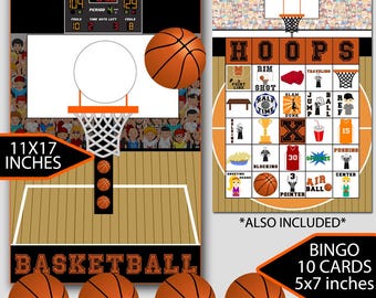 Pin the Basketball In The Hoop, Basketball Bingo, March Madness, Birthday Party Activity (Digital Download