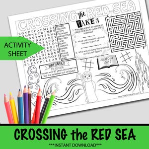Hoja de actividades sobre el cruce del Mar Rojo, Hoja de trabajo sobre la historia de Moisés, Guía de estudio bíblico, Libro del Éxodo, Actividad de la Escuela Bíblica de Verano DESCARGA INMEDIATA
