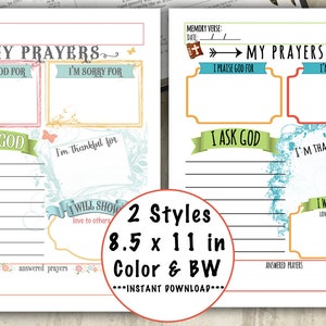 Prayer Journal notes for kids INSTANT DOWNLOAD