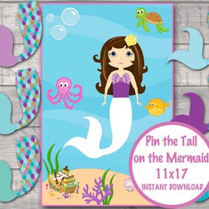 Pin the Tail on the Mermaid, Mermaid Party Games, Mermaid Birthday ...