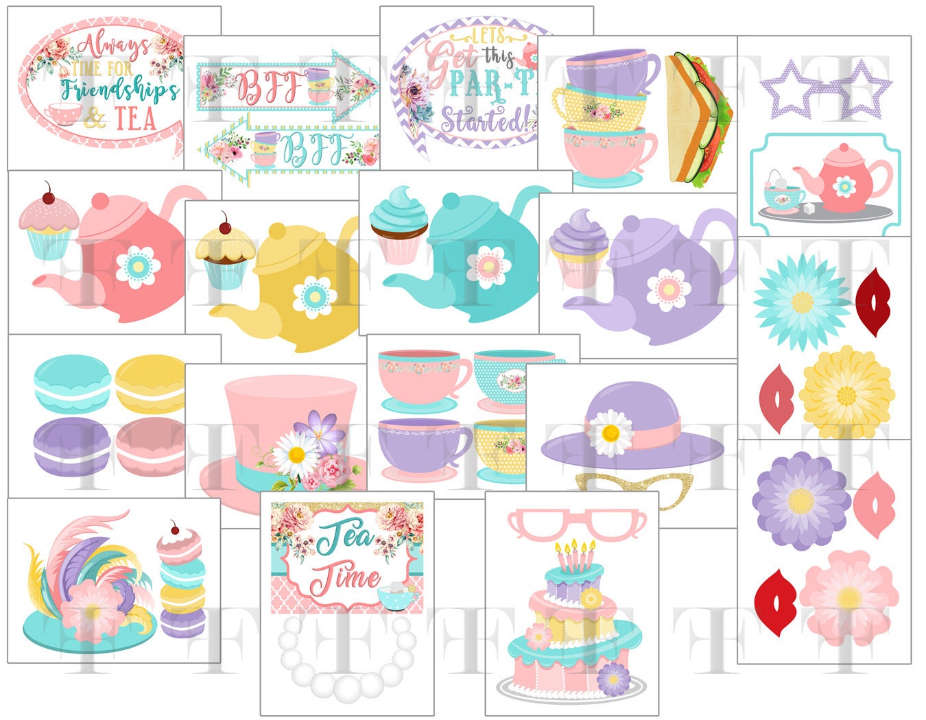 Tea Party Photo Booth Props Tea Party Birthday Printable Etsy
