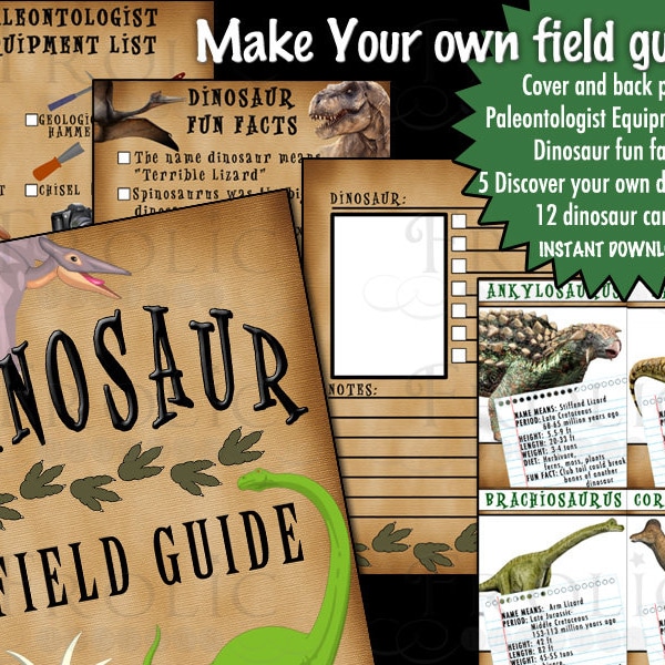 Dinosaur Field Guide Party Favor INSTANT DOWNLOAD