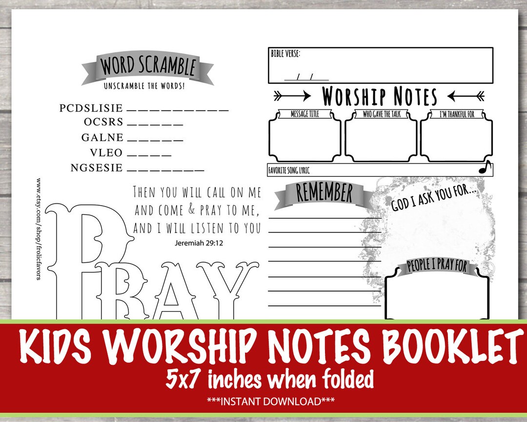 Worship Notes for Kids, Worship Activities for Kids, Worship Notes ...