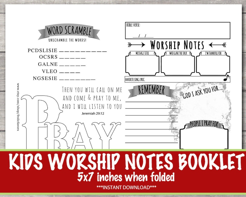 Worship Notes for Kids Worship Activities for Kids Worship - Etsy