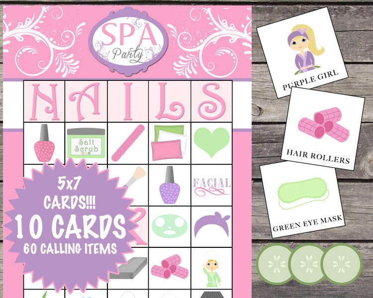 Spa Bingo 10 Printable Cards INSTANT DOWNLOAD | Etsy